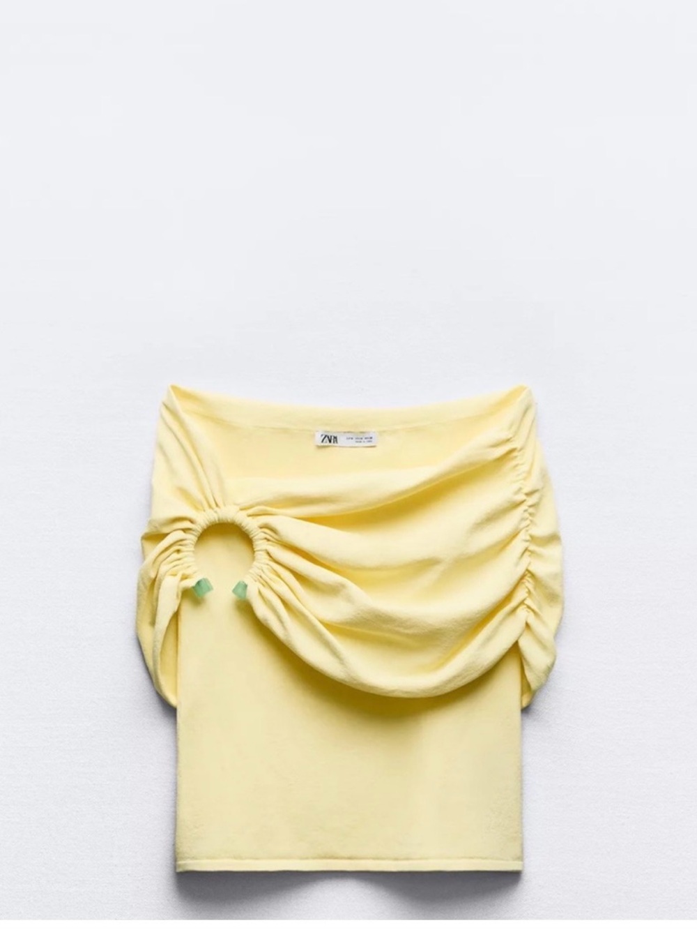 Zara Pale Yellow Off-Shoulder Ring-Detail Tank